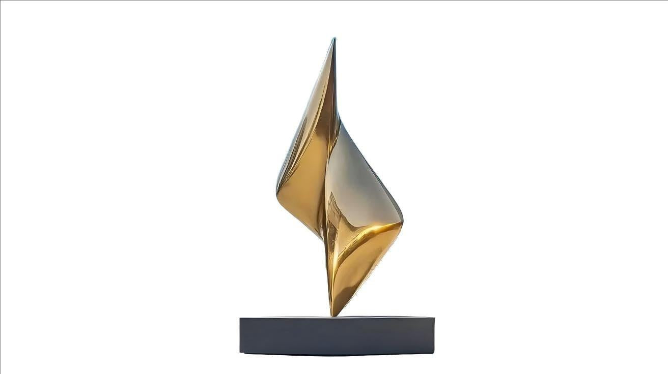 KS - 059 Modern Gold Mirror Stainless Steel Abstract Flame Sail Sculpture - Kingstone Sculpture