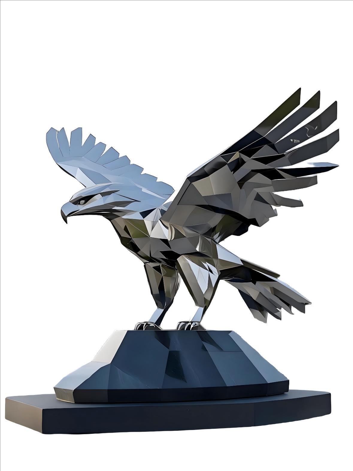 KS - 064 Modern Mirror Stainless Steel Geometric Eagle Sculpture - Kingstone Sculpture