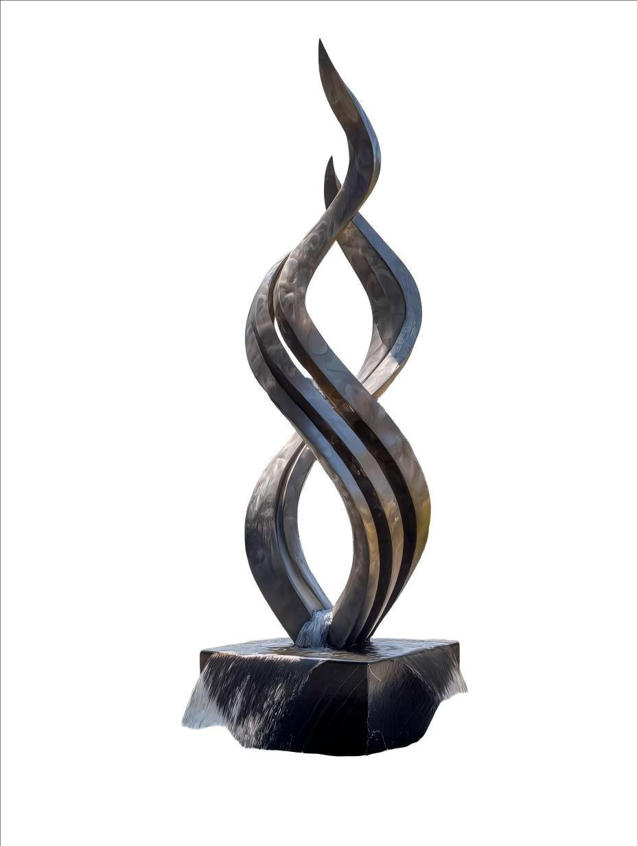 KS - 067 Modern Brushed Stainless Steel Abstract Rising Flame Sculpture - Kingstone Sculpture
