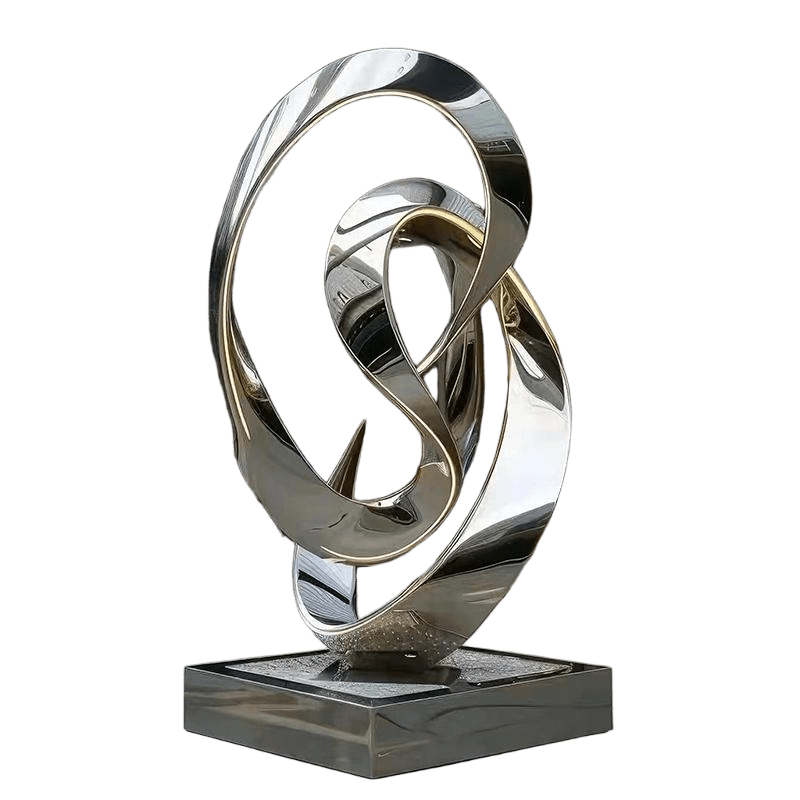 KS - 070 Modern Mirror Stainless Steel Illuminated Double Infinity Loop Sculpture - Kingstone Sculpture