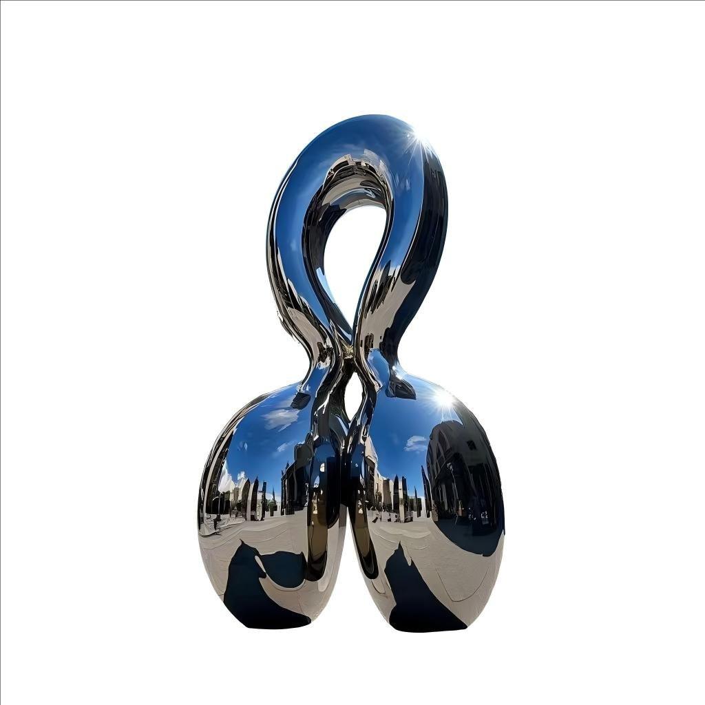 KS - 072 Modern Mirror Stainless Steel Abstract Loop Monolith Sculpture - Kingstone Sculpture