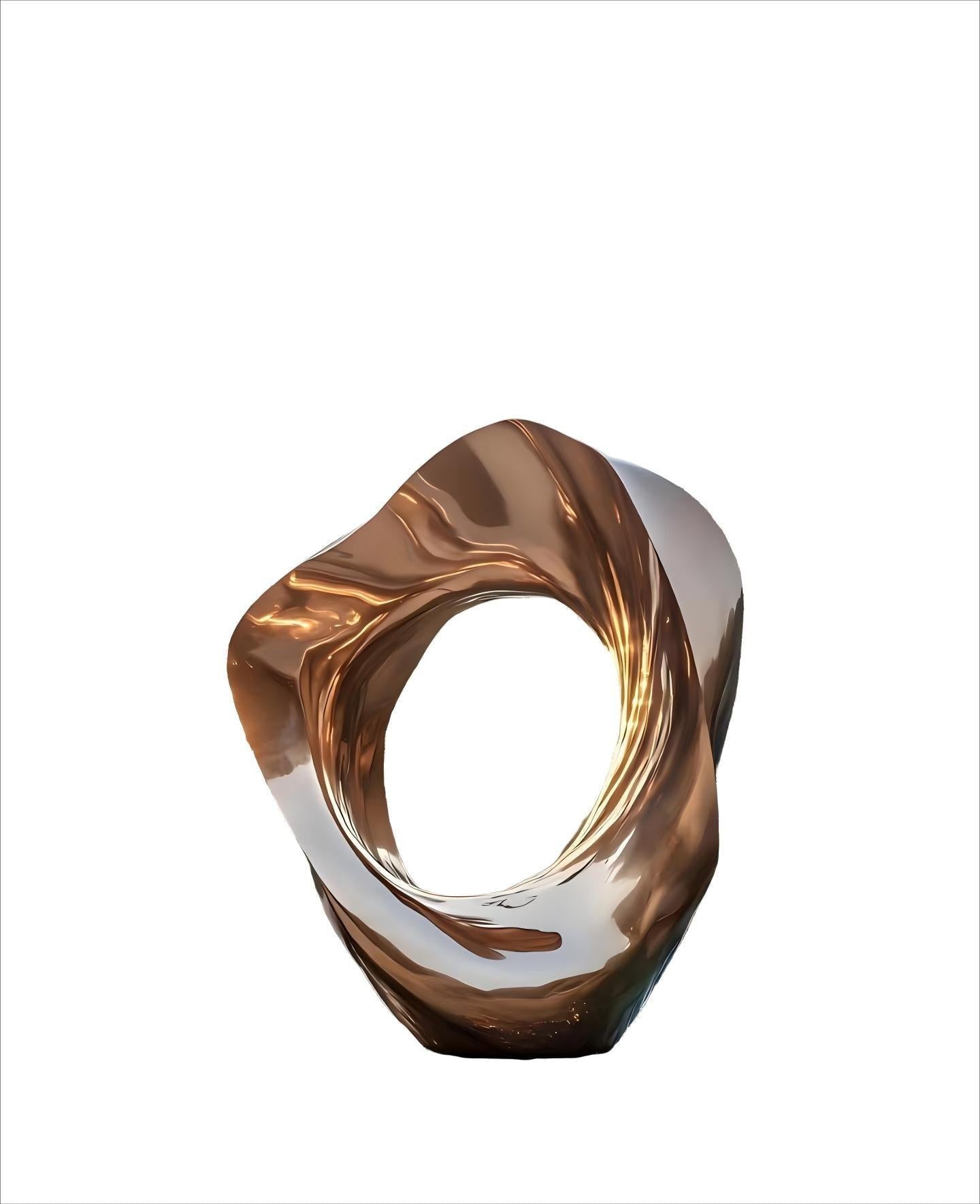 KS - 073 Modern Gold Mirror Stainless Steel Abstract Undulating Ring Sculpture - Kingstone Sculpture