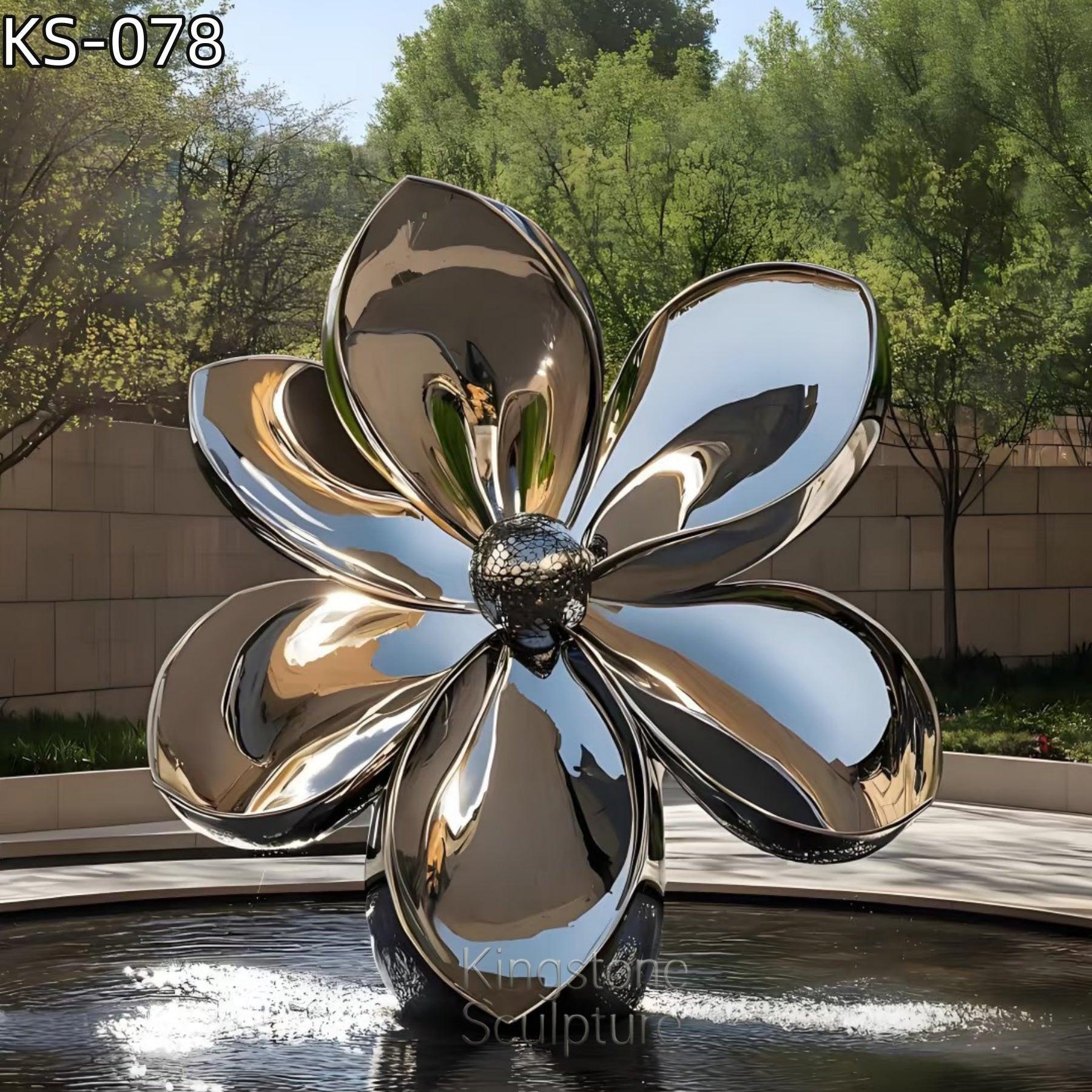 KS - 078 Modern Mirror Stainless Steel Grand Botanical Blossom Sculpture - Kingstone Sculpture