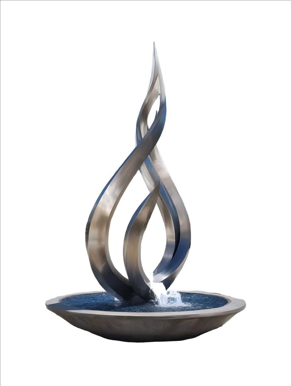 KS - 079 Modern Brushed Stainless Steel Abstract Flame Fountain Sculpture - Kingstone Sculpture