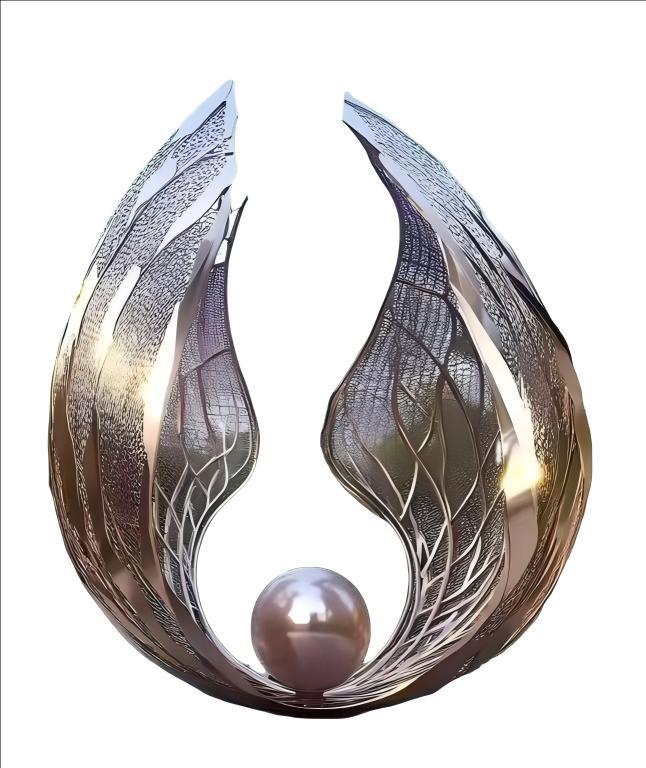 KS - 084 Modern Mirror Stainless Steel Abstract Angel Wings and Pearl Sculpture - Kingstone Sculpture