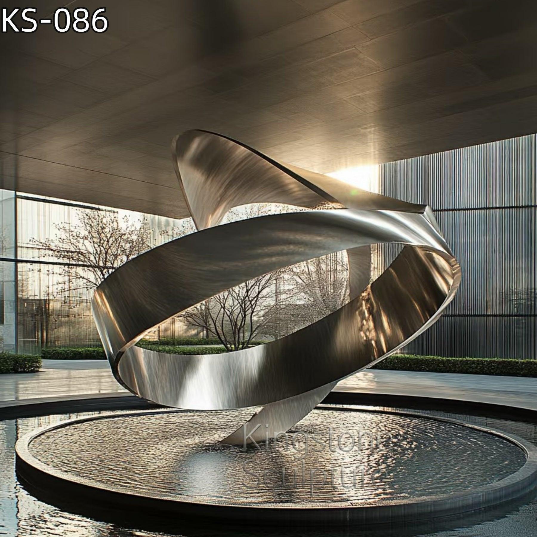KS - 086 Modern Mirror Stainless Steel Oblique Infinity Ring Sculpture - Kingstone Sculpture