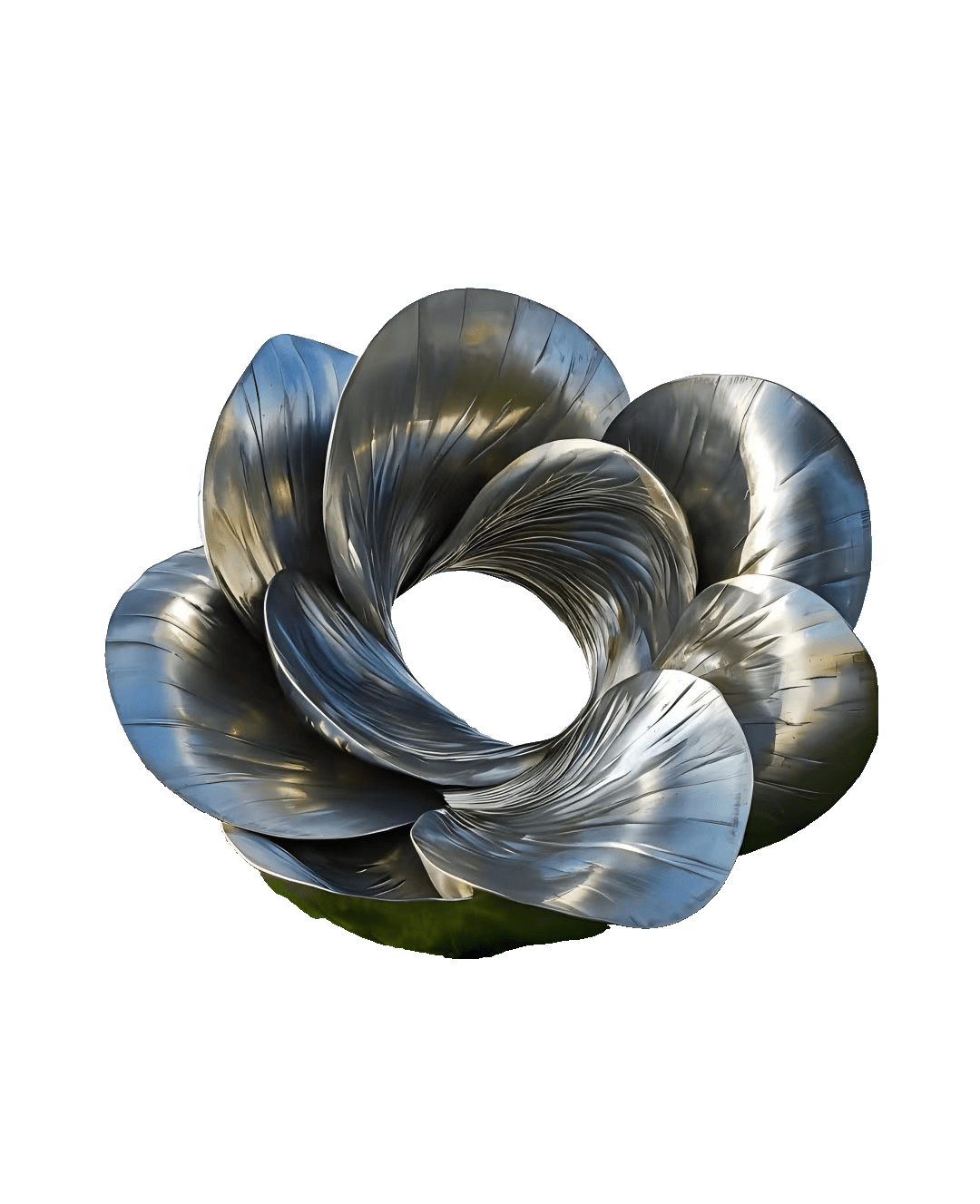 KS - 090 Modern Brushed Stainless Steel Monumental Blooming Flower Sculpture - Kingstone Sculpture