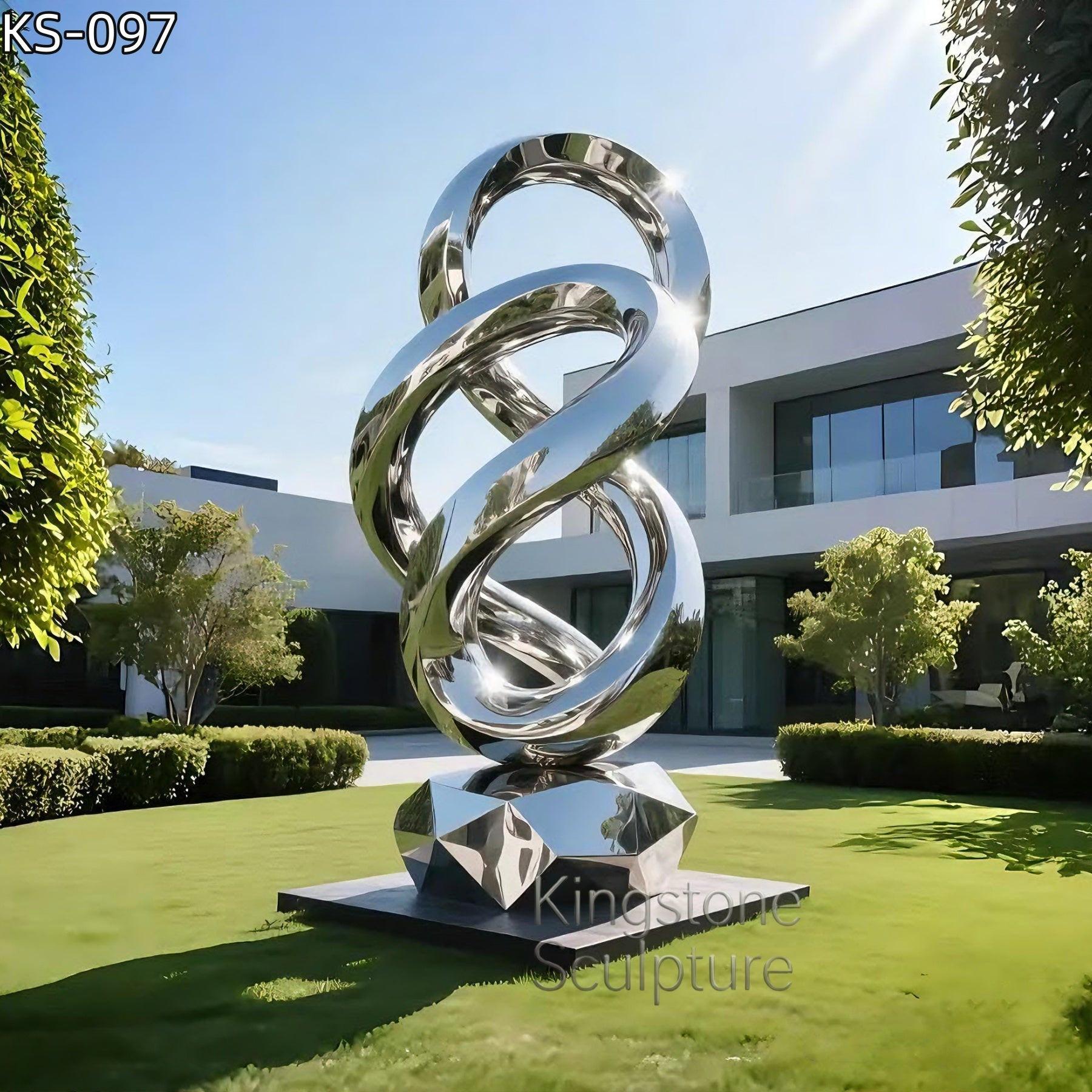 KS - 097 Modern Mirror Stainless Steel Monumental Triple Loop Sculpture - Kingstone Sculpture