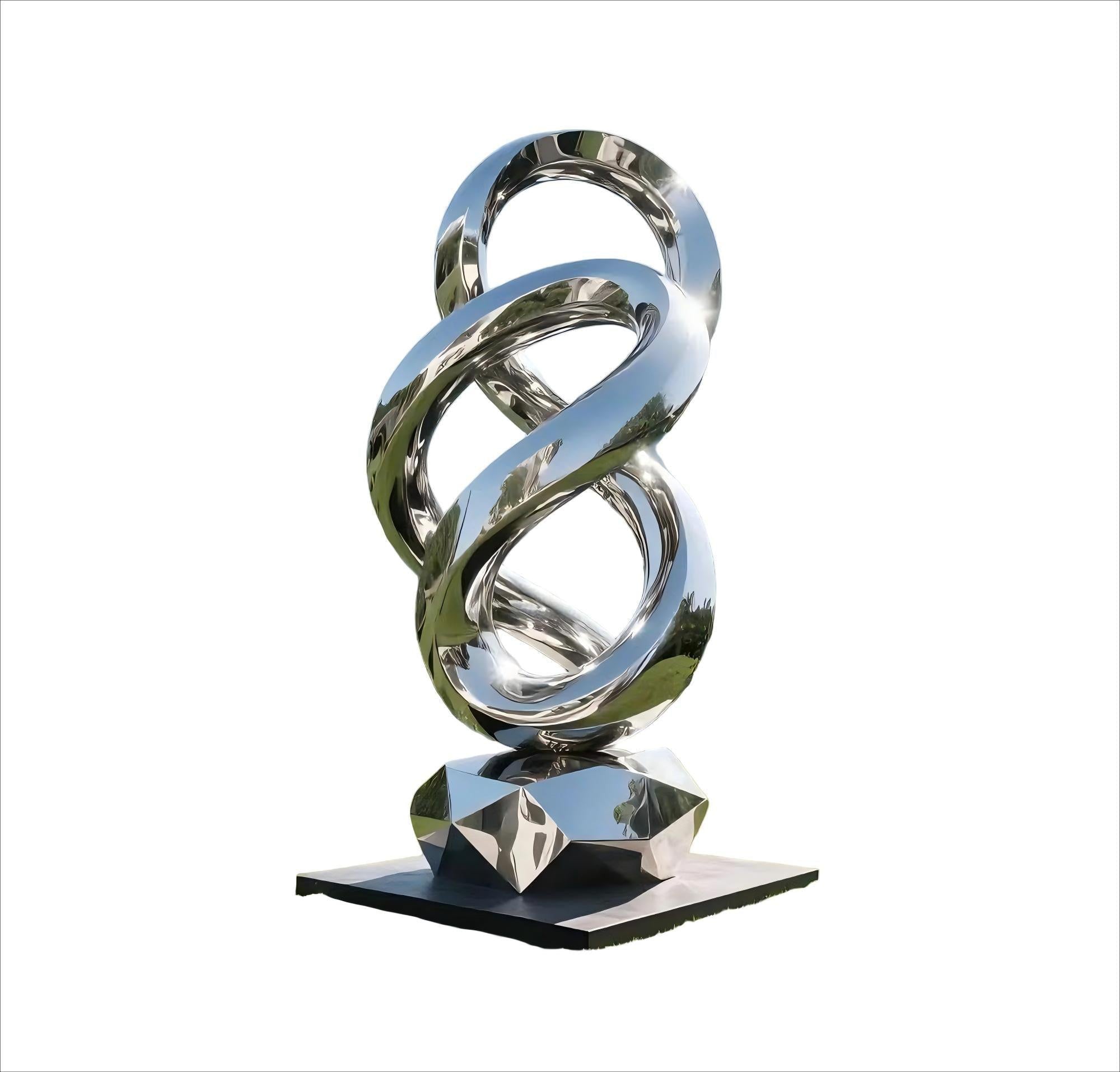 KS - 097 Modern Mirror Stainless Steel Monumental Triple Loop Sculpture - Kingstone Sculpture