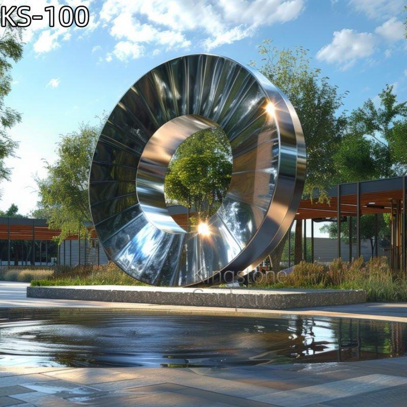 KS - 100 Modern Mirror Stainless Steel Fluted Ring Torus Sculpture - Kingstone Sculpture