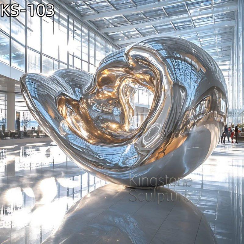 KS - 103 Modern Mirror Stainless Steel Abstract Folded Shell Sculpture - Kingstone Sculpture