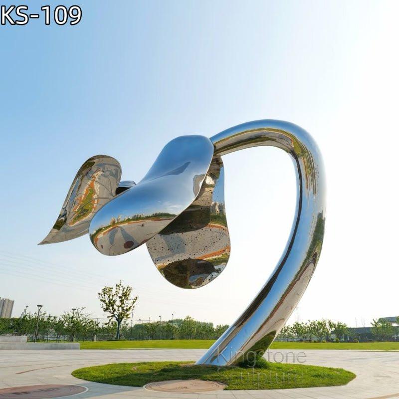KS - 109 Modern Mirror Stainless Steel Abstract Arched Blossom Sculpture - Kingstone Sculpture