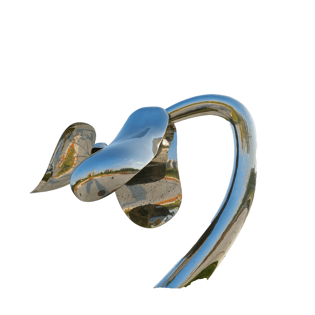KS - 109 Modern Mirror Stainless Steel Abstract Arched Blossom Sculpture - Kingstone Sculpture
