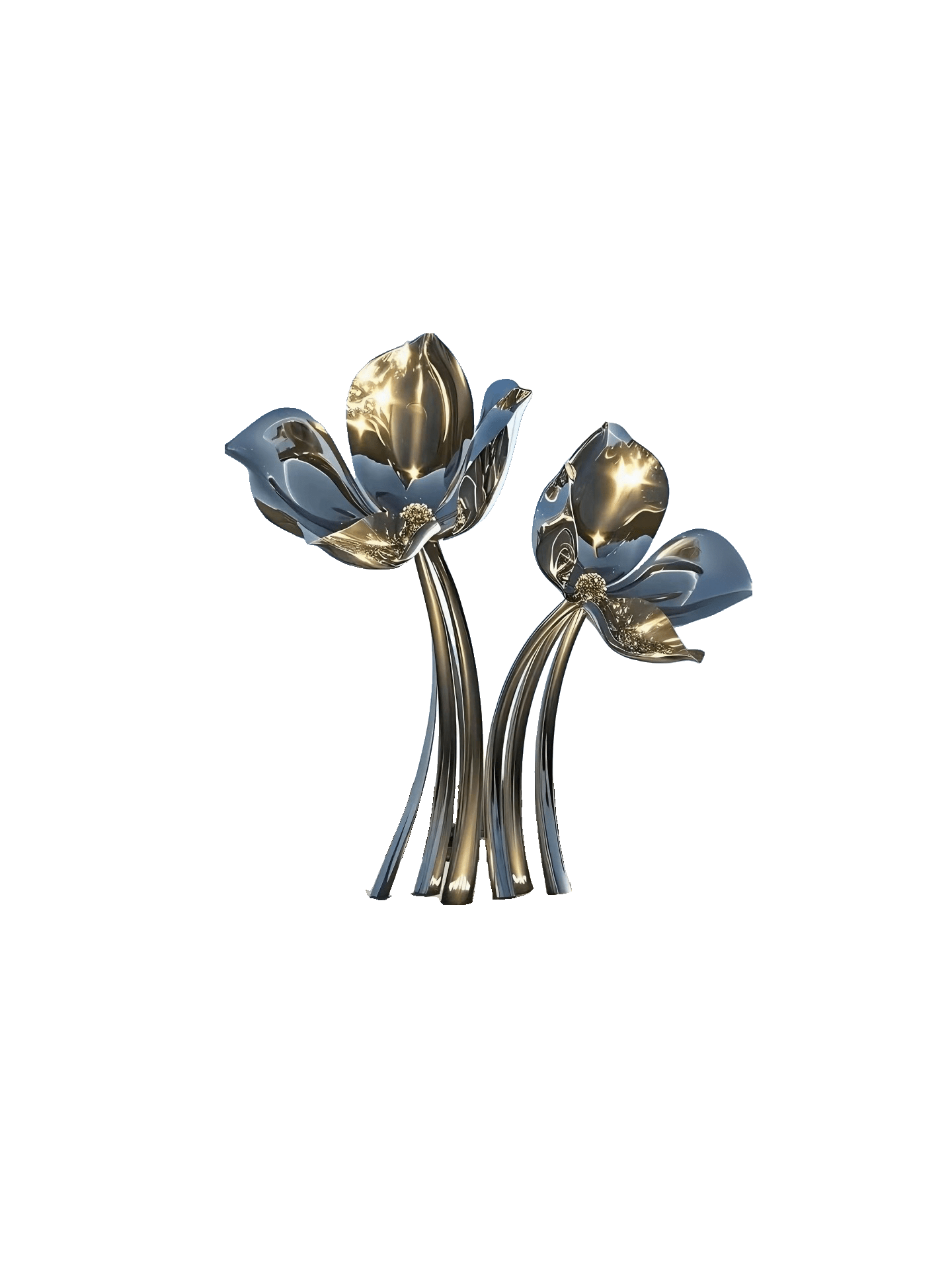KS - 112 Modern Mirror Stainless Steel Monumental Twin Floral Blossom Sculpture - Kingstone Sculpture