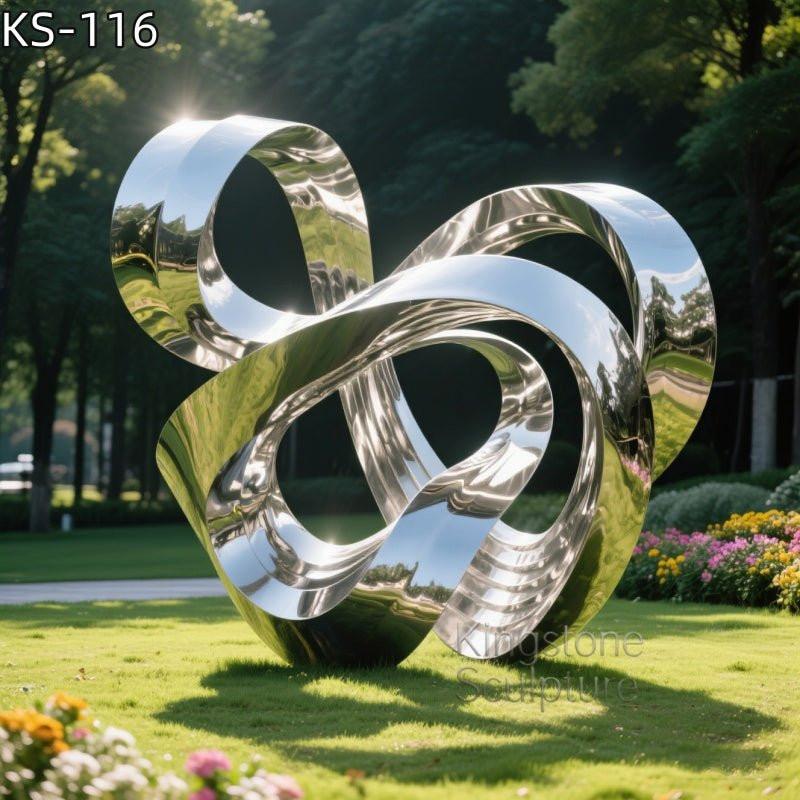 KS - 116 Modern Mirror Stainless Steel Abstract Interlocking Ribbon Sculpture - Kingstone Sculpture