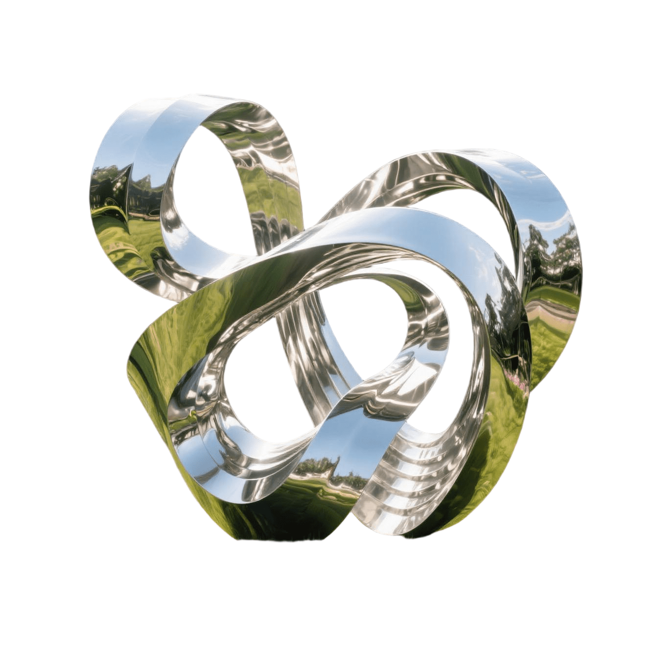 KS - 116 Modern Mirror Stainless Steel Abstract Interlocking Ribbon Sculpture - Kingstone Sculpture