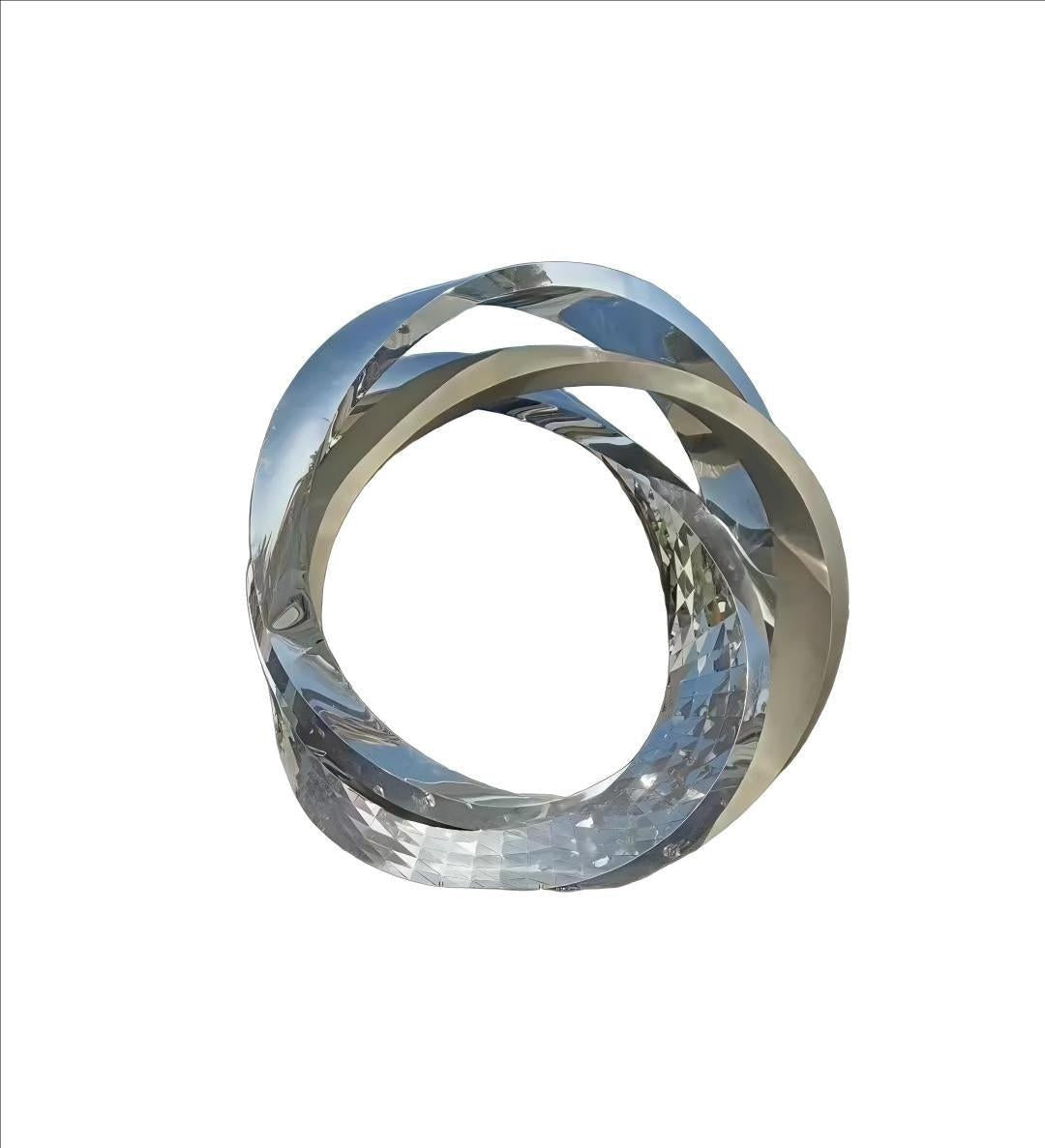KS - 117 Modern Mirror Stainless Steel Multi - Faceted Ring Sculpture - Kingstone Sculpture