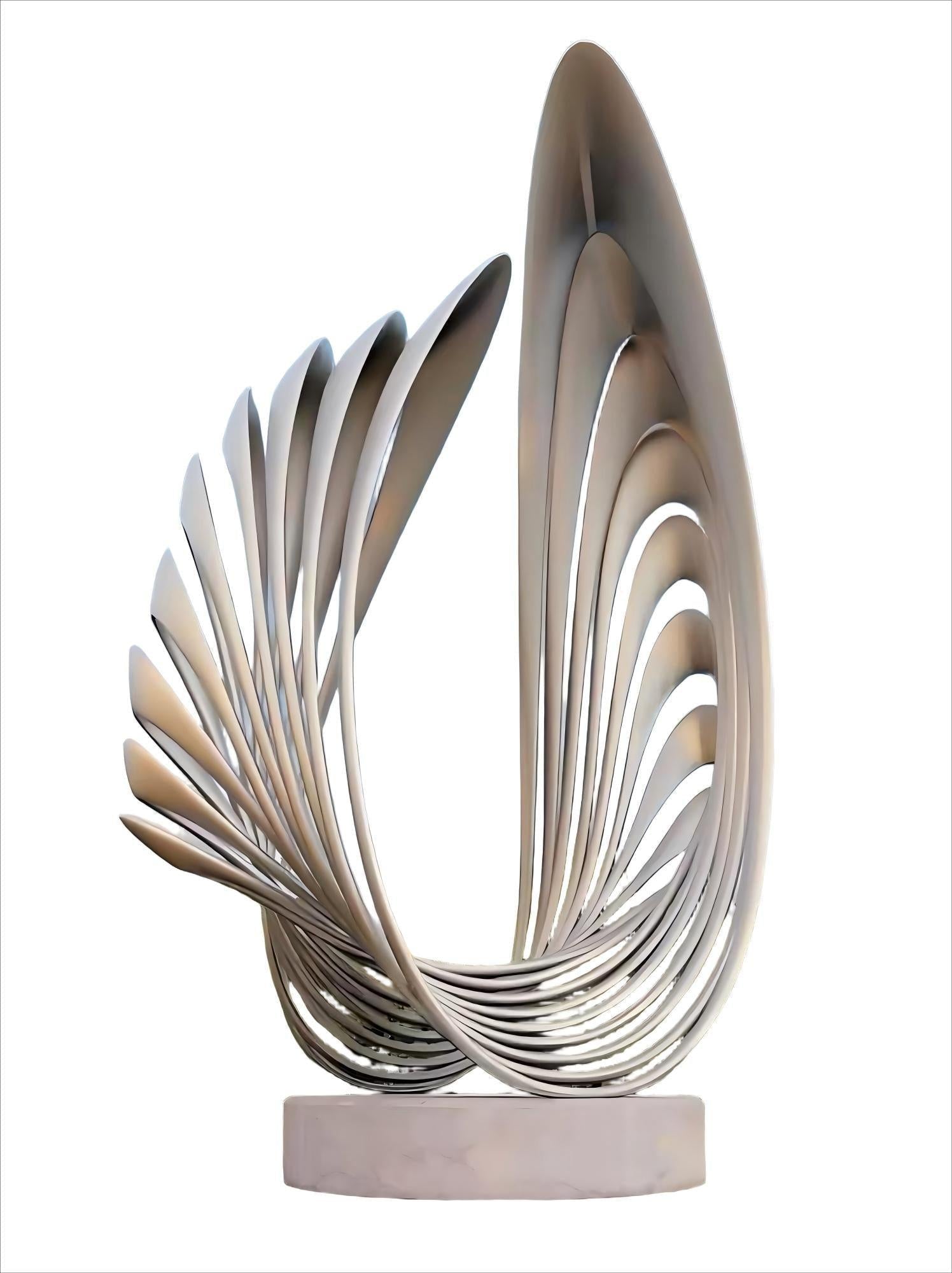 KS - 125 Modern Painted Stainless Steel Abstract Leaf Ribbon Sculpture - Kingstone Sculpture