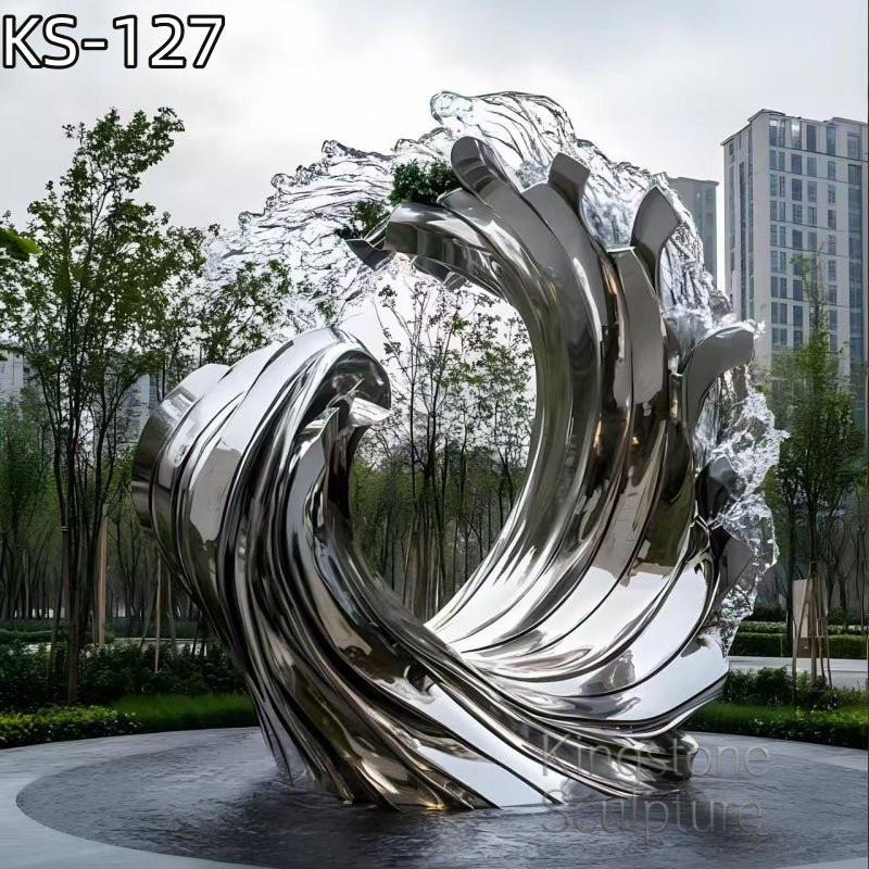 KS - 127 Modern Mirror Stainless Steel Monumental Cresting Wave Sculpture - Kingstone Sculpture