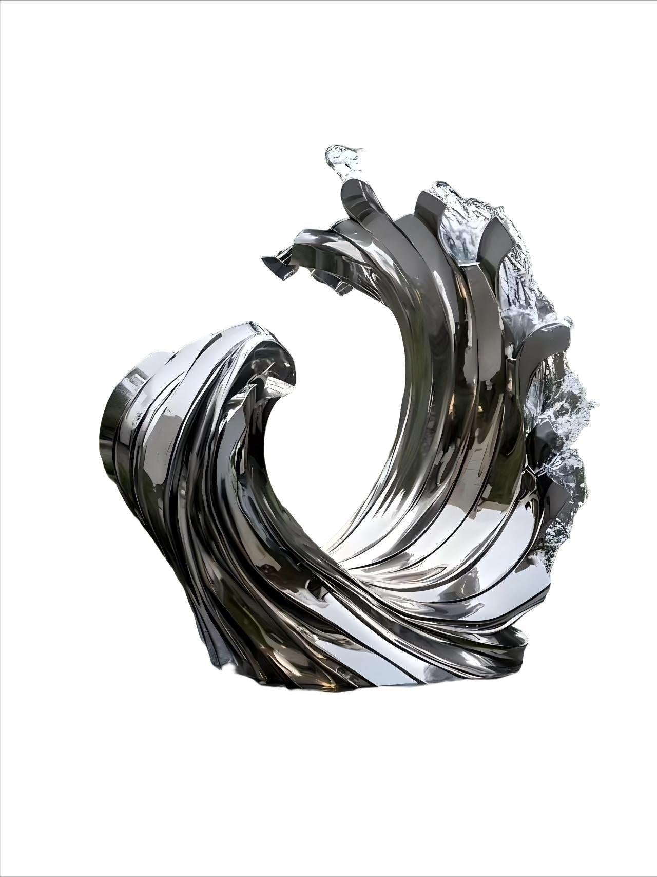 KS - 127 Modern Mirror Stainless Steel Monumental Cresting Wave Sculpture - Kingstone Sculpture