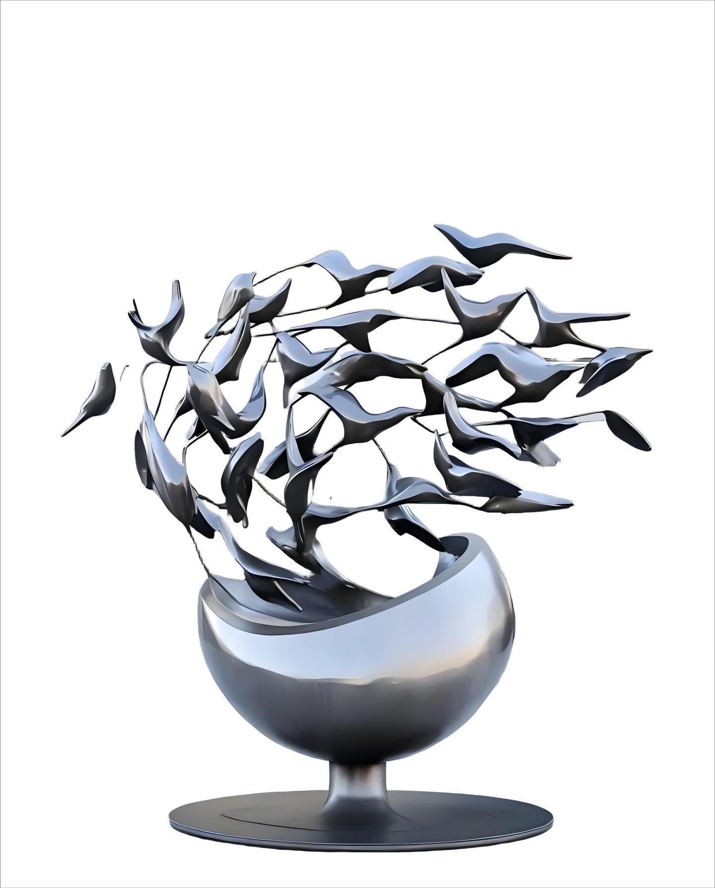 KS - 133 Modern Mirror Stainless Steel Monumental Avian Flight Sculpture - Kingstone Sculpture