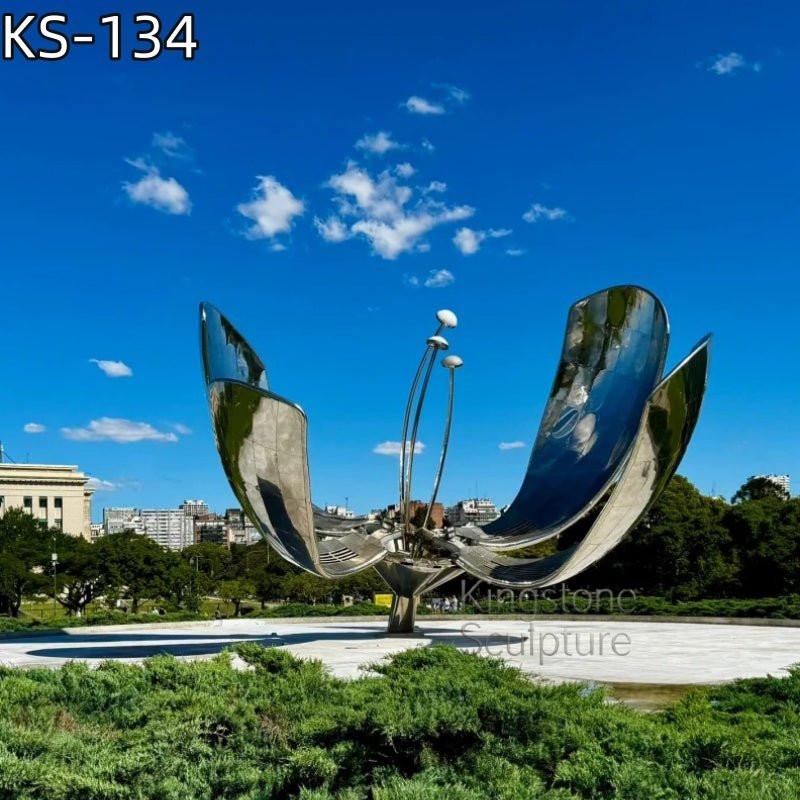 KS - 134 Modern Mirror Stainless Steel Monumental Opening Blossom Sculpture - Kingstone Sculpture