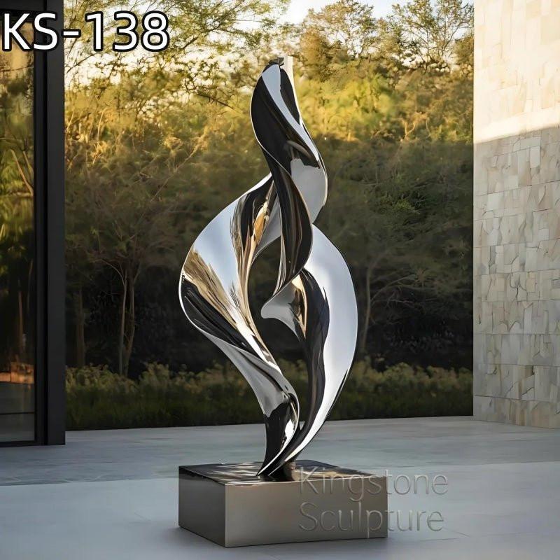 KS - 138 Modern Mirror Stainless Steel Abstract Flame Twist Sculpture - Kingstone Sculpture