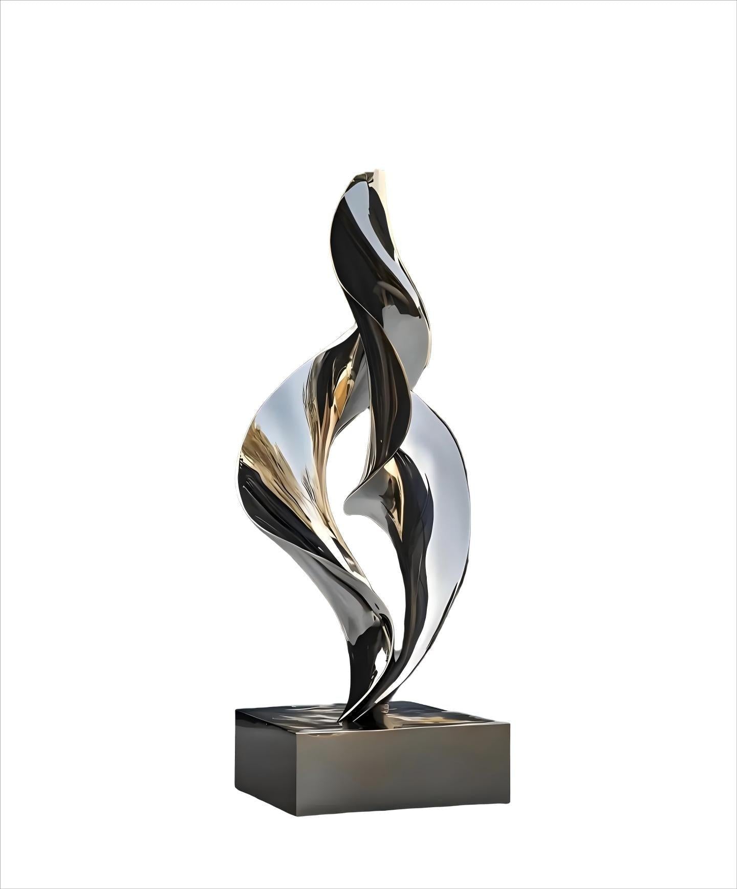 KS - 138 Modern Mirror Stainless Steel Abstract Flame Twist Sculpture - Kingstone Sculpture
