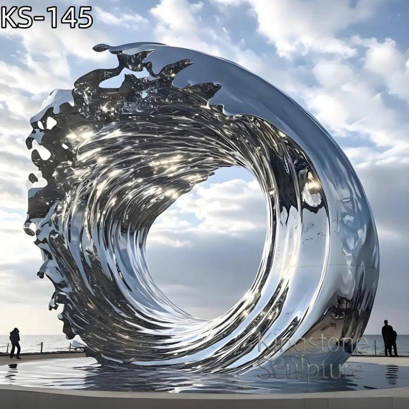 KS - 145 Modern Mirror Stainless Steel Monumental Circular Vortex Wave Sculpture - Kingstone Sculpture