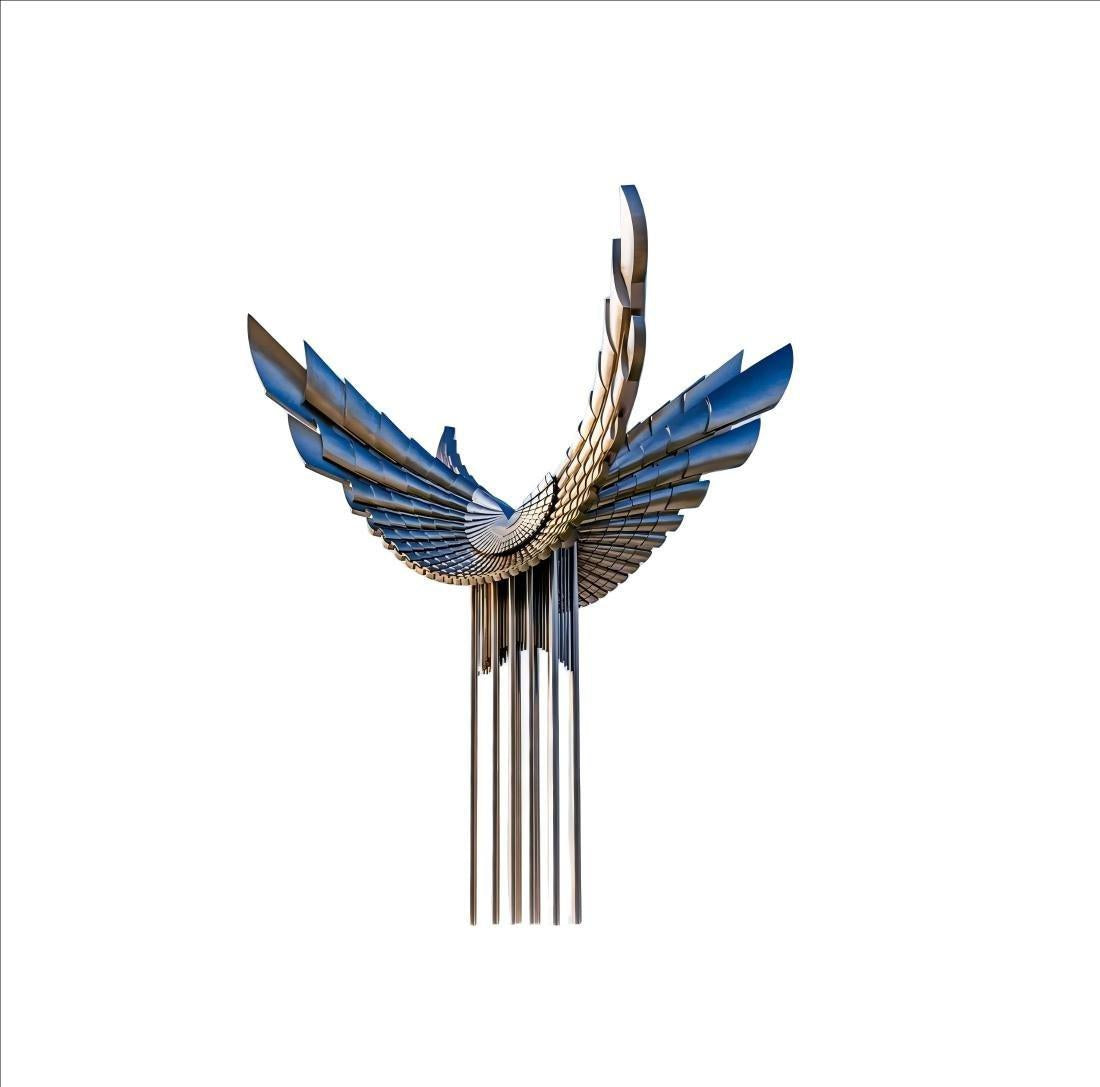 KS - 147 Modern Brushed Stainless Steel Monumental Winged Sculpture - Kingstone Sculpture