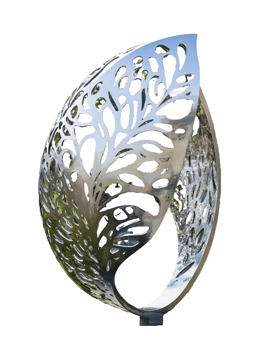 KS - 148 Modern Mirror Stainless Steel Abstract Filigree Tree Leaf Sculpture - Kingstone Sculpture