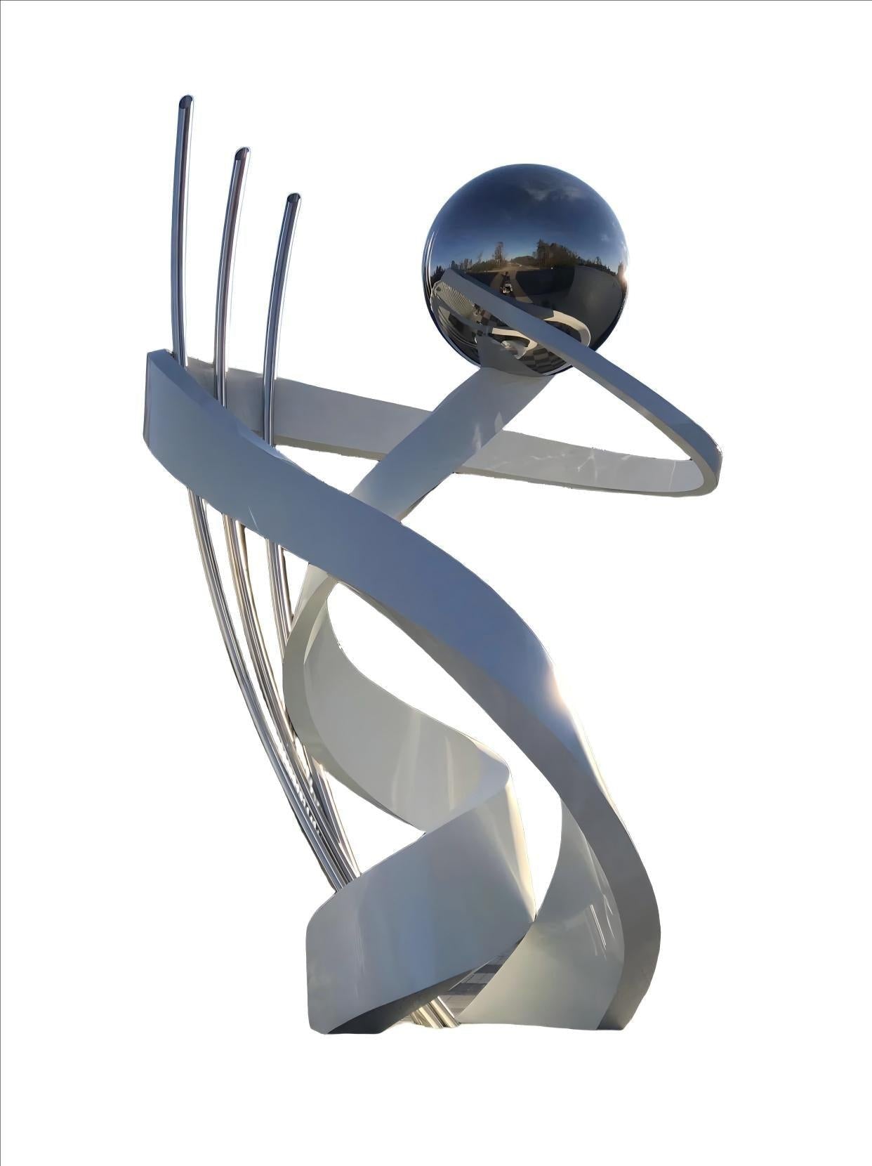 KS - 151 Modern Painted Stainless Steel Sphere and Ribbon Sculpture - Kingstone Sculpture