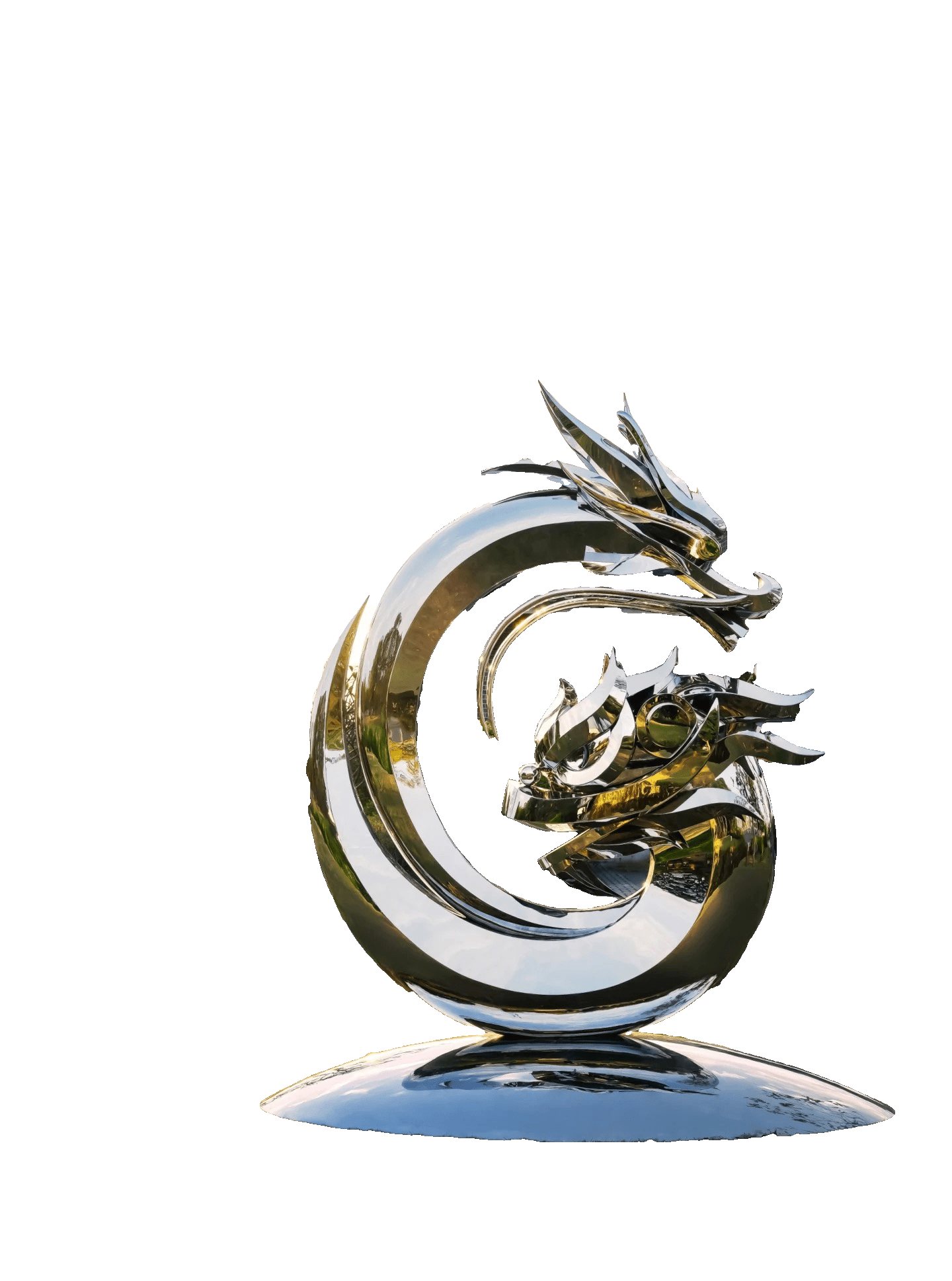 KS - 152 Modern Mirror Stainless Steel Monumental Dragon Spiral Sculpture - Kingstone Sculpture