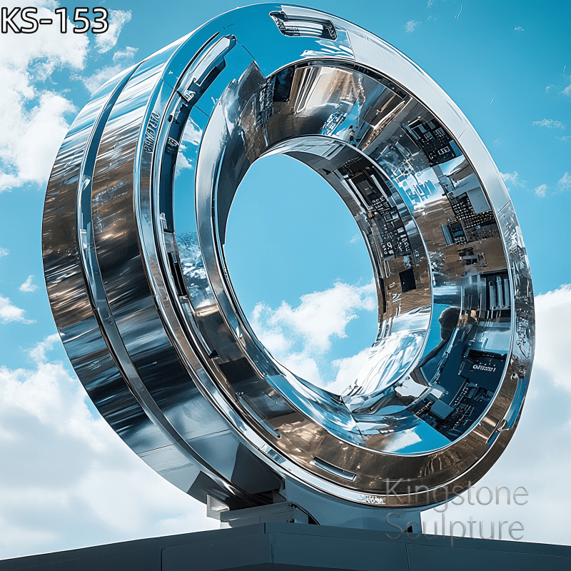 KS - 153 Modern Mirror Stainless Steel Monumental Concentric Annulus Sculpture - Kingstone Sculpture