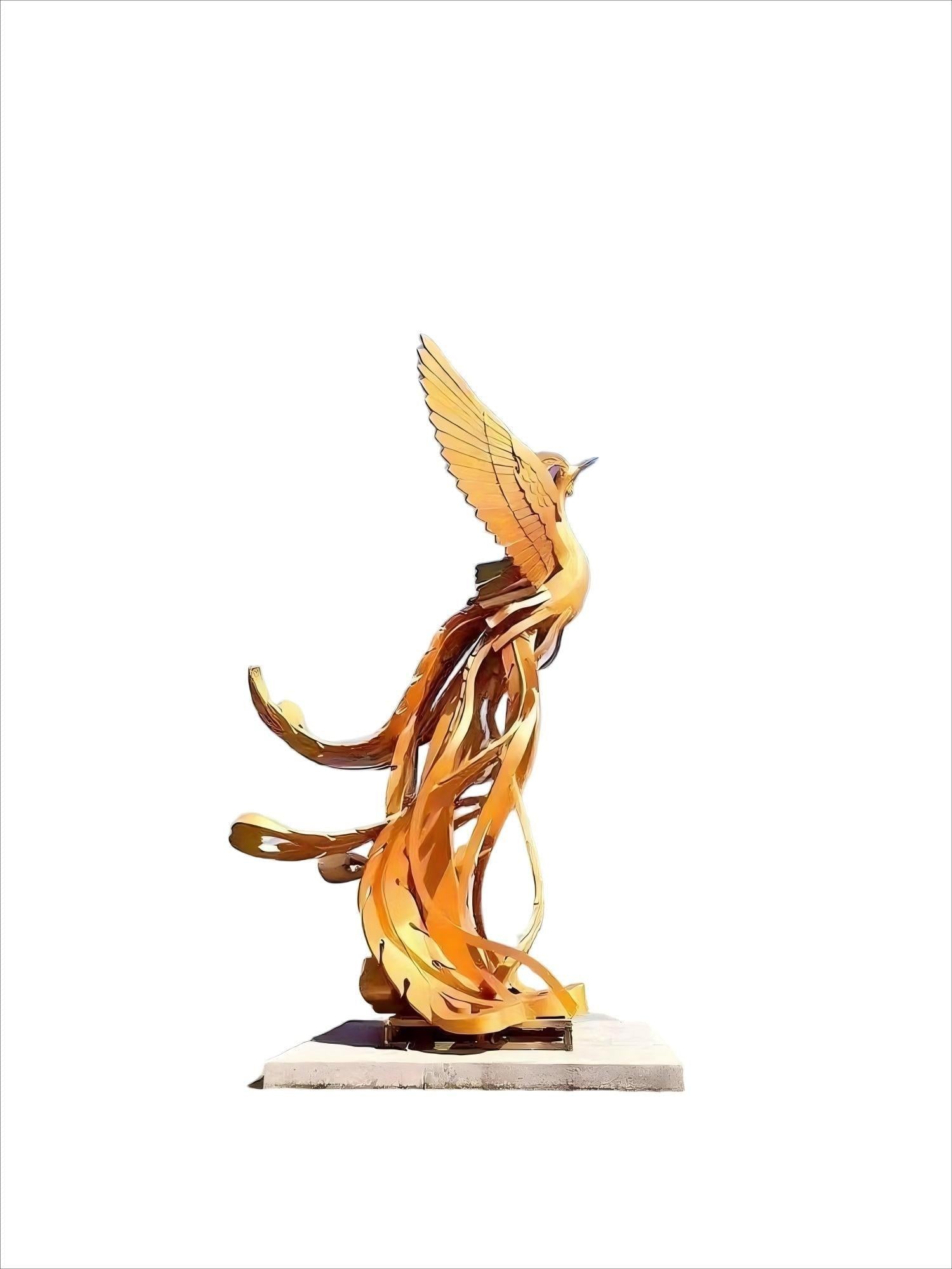 KS - 052 Majestic Painted Stainless Steel Phoenix Rising Sculpture - Kingstone Sculpture