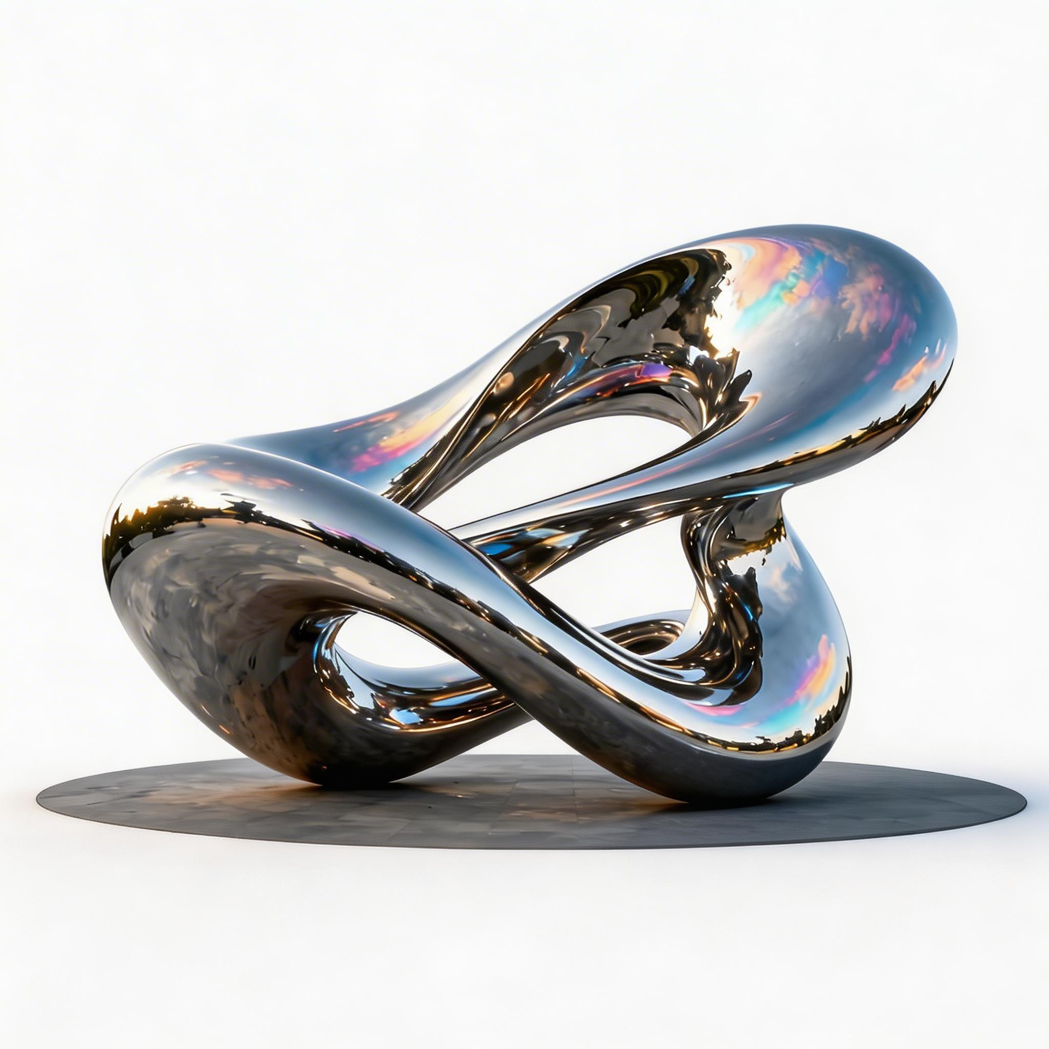 KS-159 abstract vertical flame sculpture in mirror-polished stainless steel, shown against a white background.